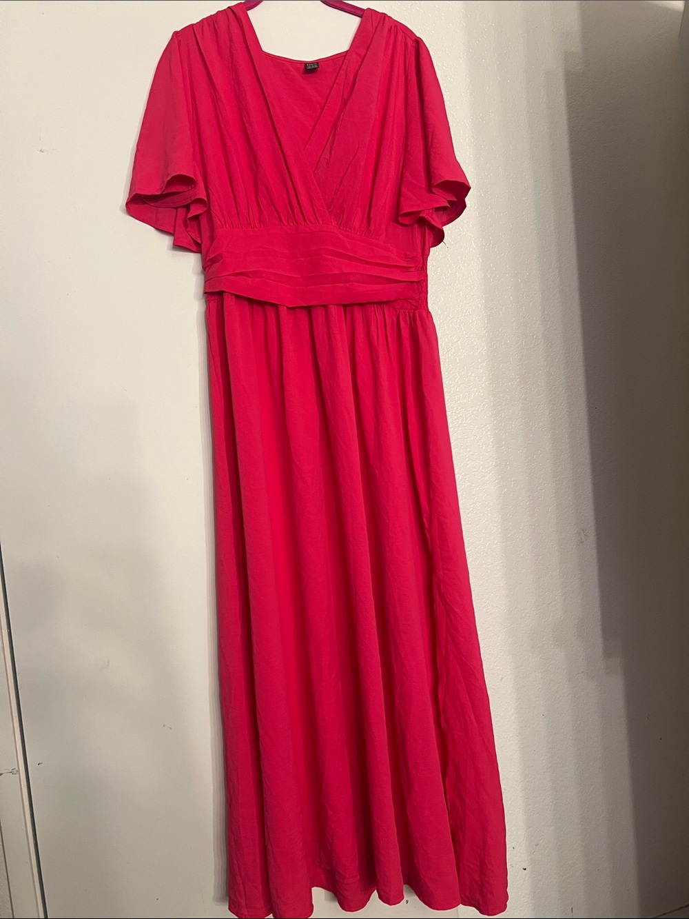 SHEIN Bright Fuchsia V-Neck Maxi Dress with Flutter Sleeves